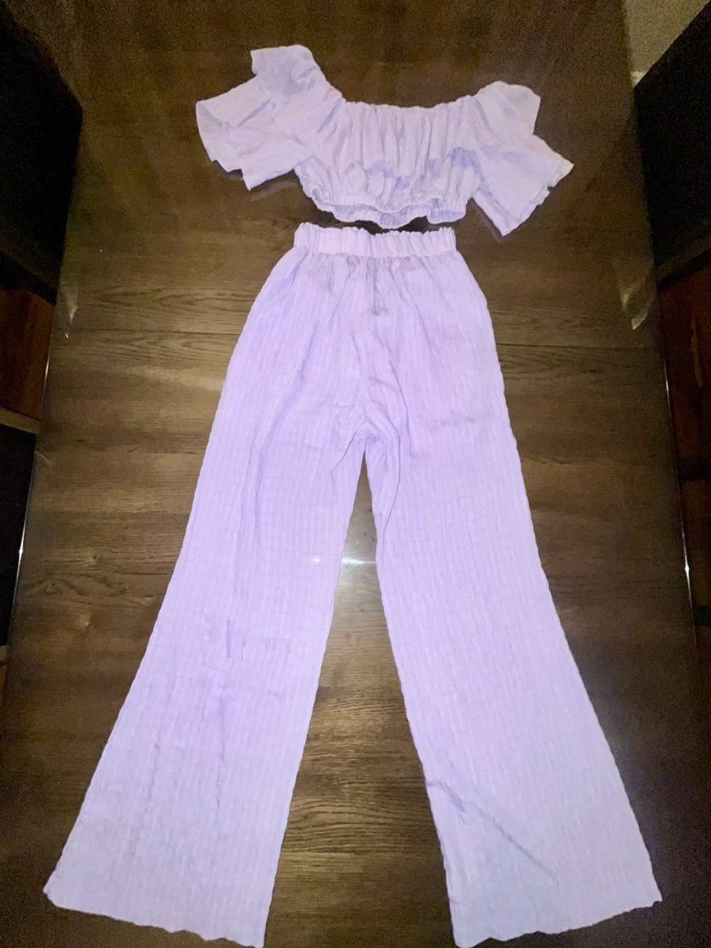 SHEIN Lavender Off-Shoulder Ruffle Top with Wide-Leg Pants Set Size 4 Small